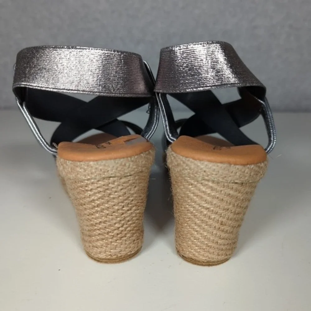 Andre Assous Leather Dalmira Espadrille Wedge Sandal Slingback Womens 9M Pewter‎